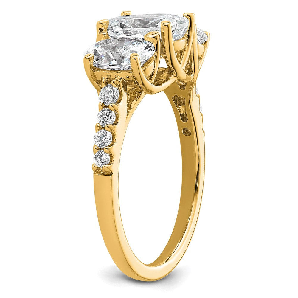 14K Yellow Gold 2 3/4 carat Certified Lab Grown Diamond VS/SI+ G+ Oval Complete Three Stone Engagement Ring