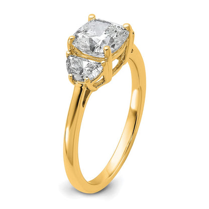 14K Yellow Gold 2 carat Certified Lab Grown Diamond VS+ F+ Complete Cushion and Half Moon Three Stone Engagement Ring