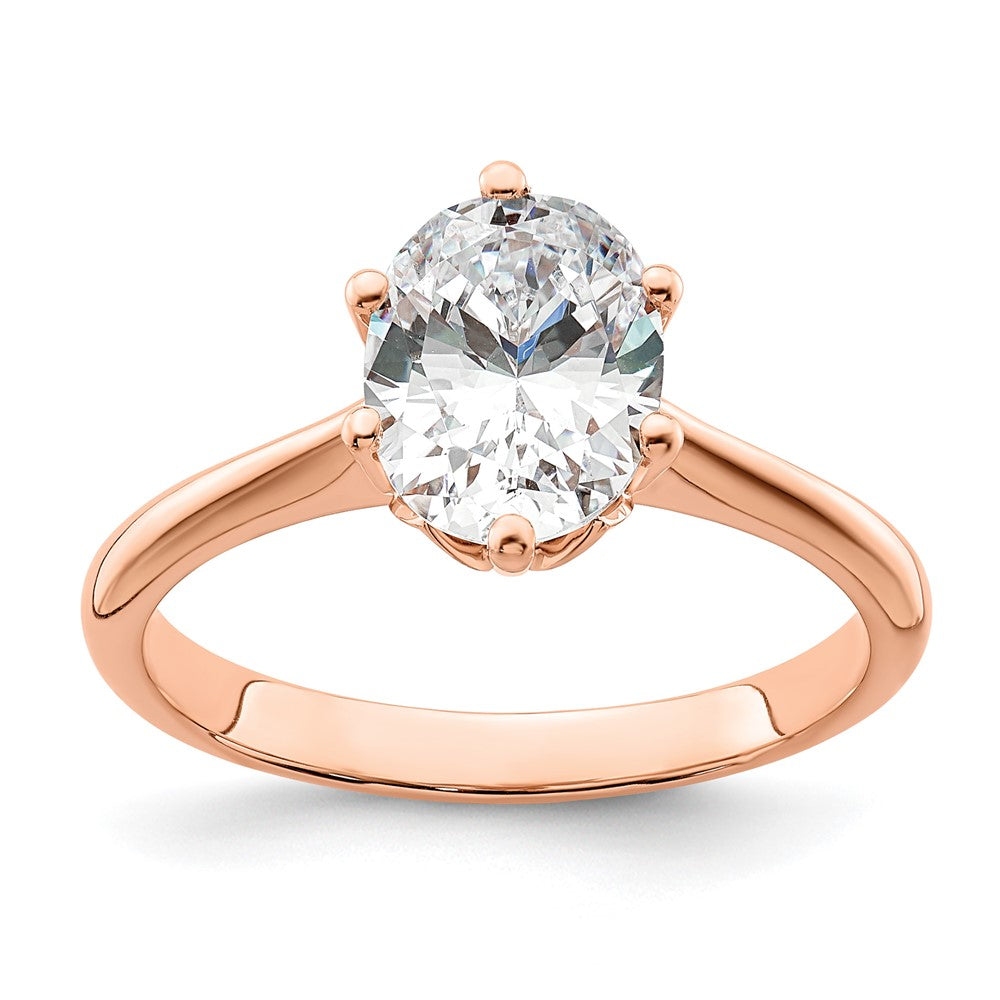 14K Rose Gold (Holds 2 carat (8.5x6.5mm) Oval) 6-Prong with 1/20 carat Diamond Leaf Design Semi-Mount Engagement Ring