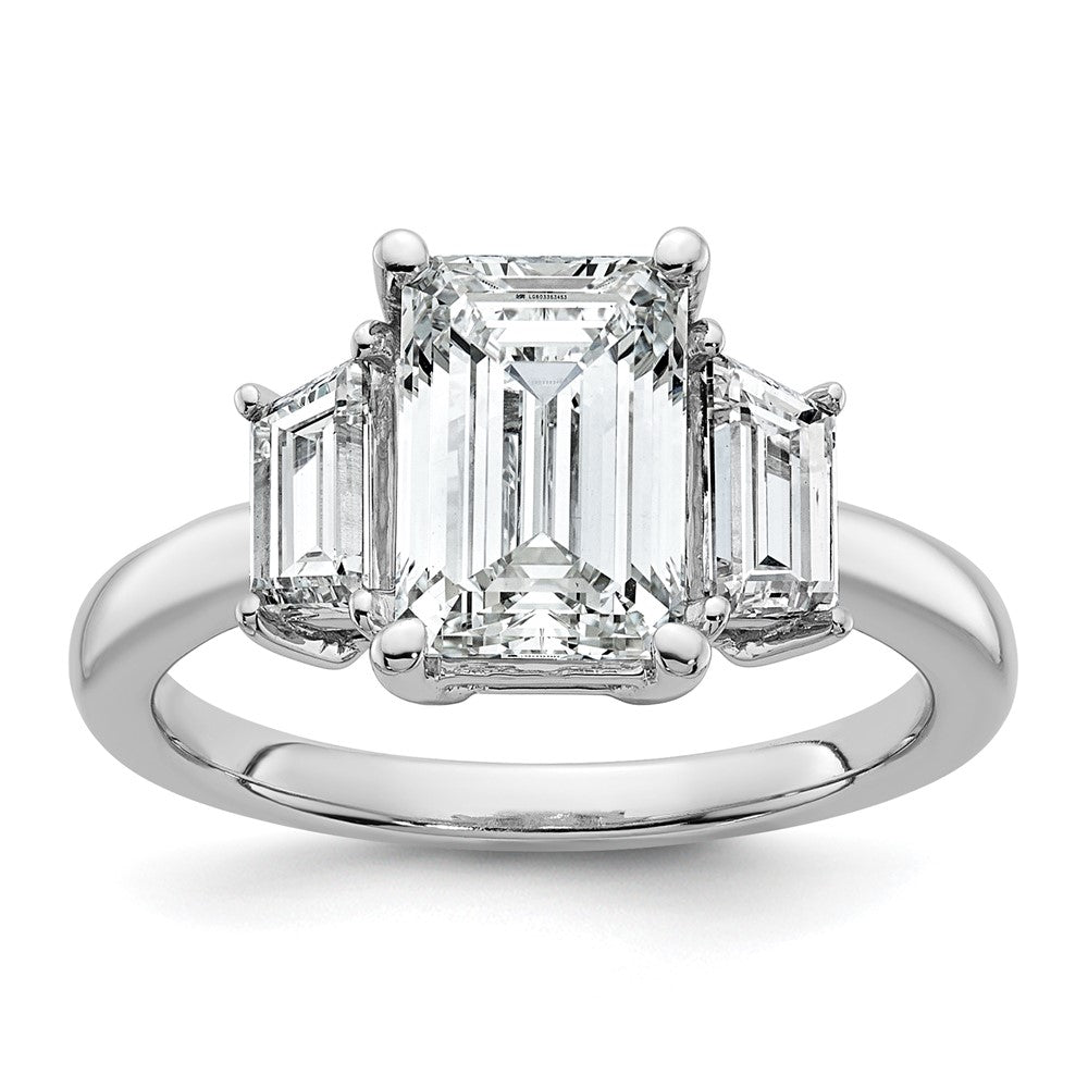 14K White Gold 3 1/3 carat Lab Grown Diamond VS+ F+ Complete Emerald and Trapezoid Engagement Ring