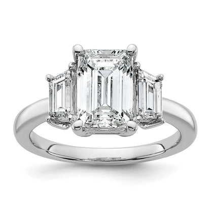 14K White Gold 3 1/3 carat Lab Grown Diamond VS+ F+ Complete Emerald and Trapezoid Engagement Ring