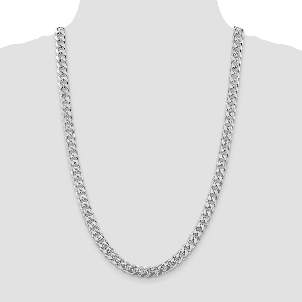 Sterling Silver Rhodium-plated 8.5mm Domed w/ Side D/C Curb 26 Inch Chain