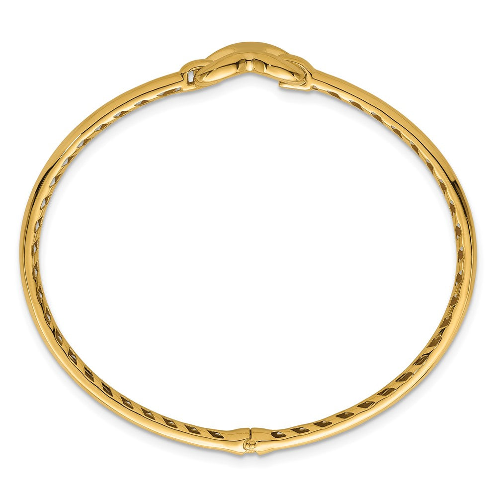 14K Yellow Gold Polished Heart Clasp Hinged Oval Bangle Bracelet