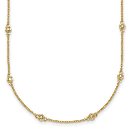 14K Yellow Gold Complete 1/3 carat Bezel-set Diamond and Cable Chain 20-Station 20 Inch Necklace