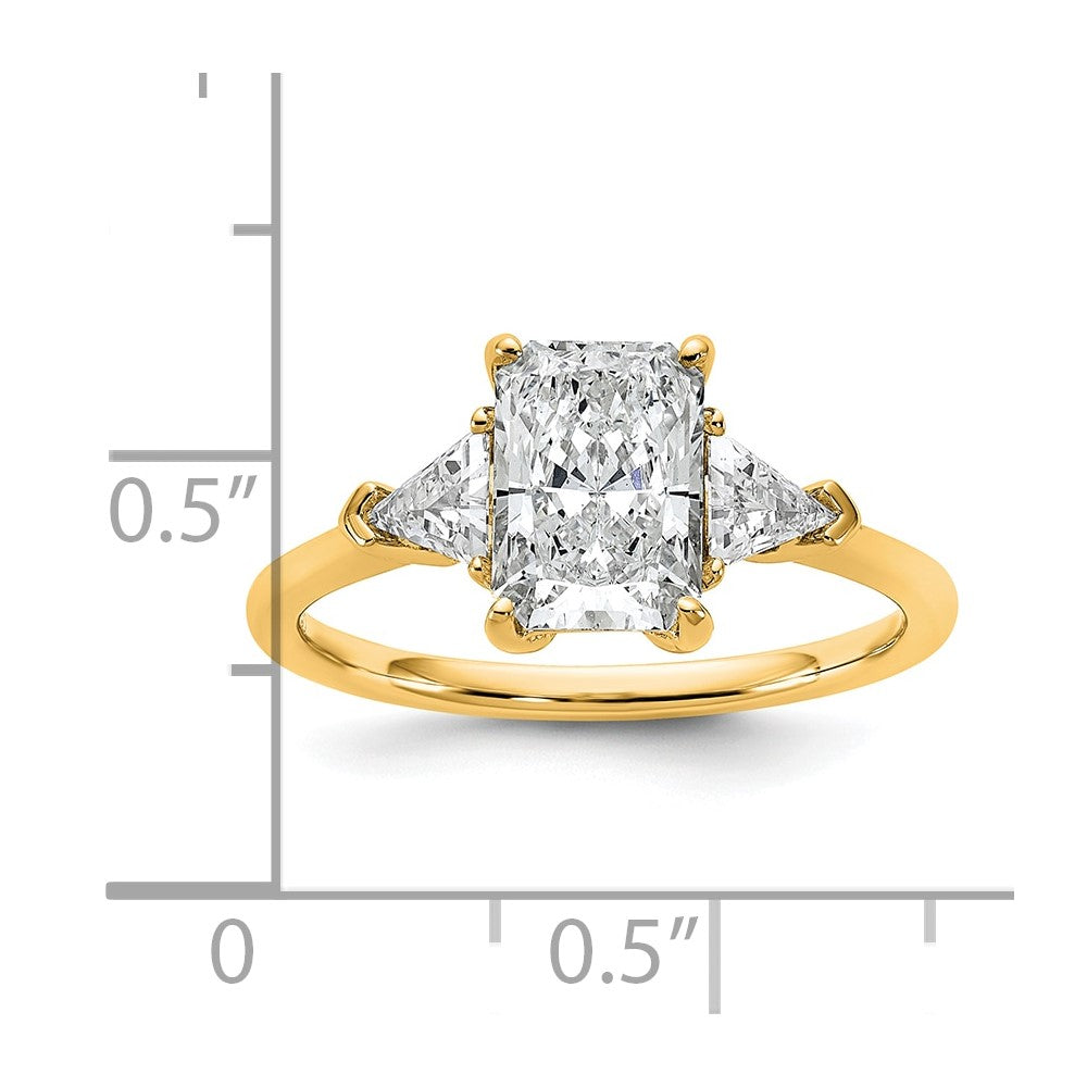 14K Yellow Gold 2 carat Certified Lab Grown Diamond VS/SI+ G+ Radiant and Triangle Complete Three Stone Engagement Ring