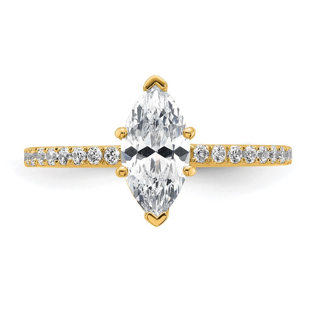 14K Yellow Gold 1 3/8 carat Certified Lab Grown Diamond VS/SI+ G+ Marquise Complete Solitaire with Flair Engagement Ring
