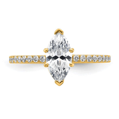 14K Yellow Gold 1 3/8 carat Certified Lab Grown Diamond VS/SI+ G+ Marquise Complete Solitaire with Flair Engagement Ring