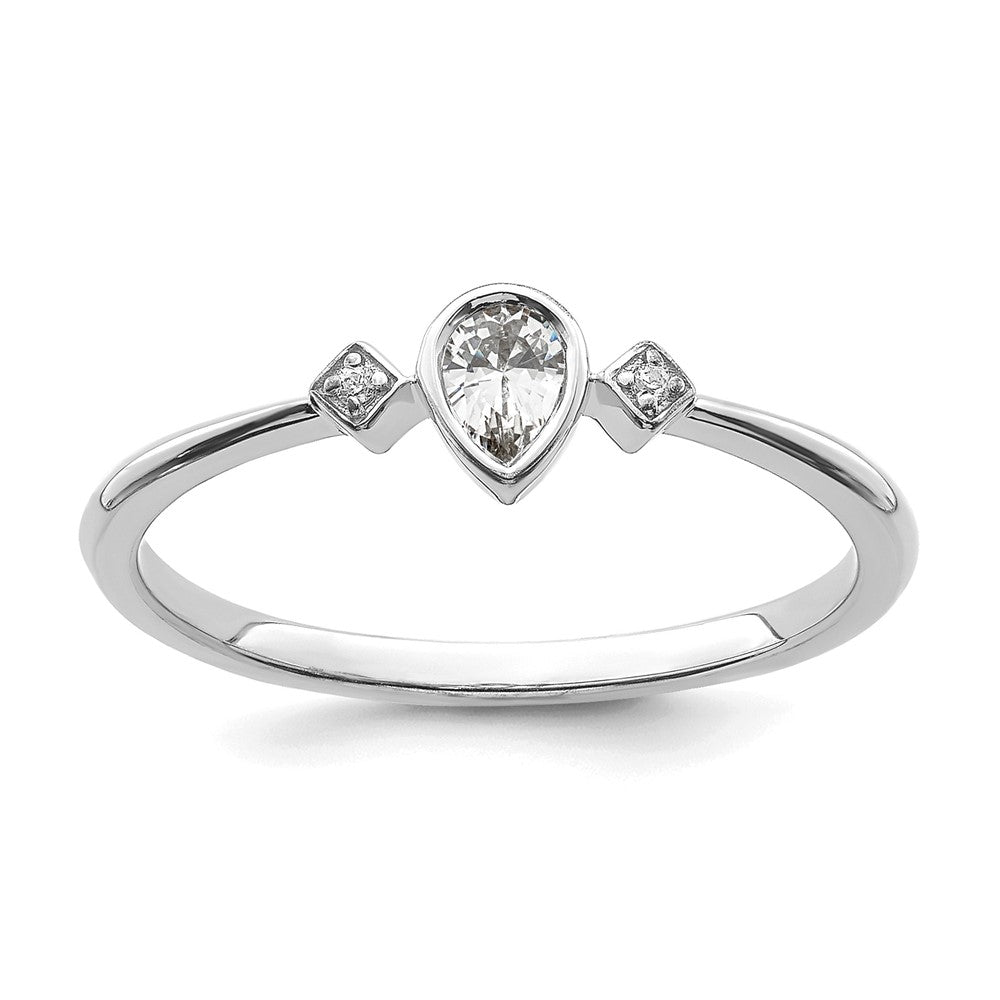 14K White Gold Petite 3-Stone 1/15 carat Pear Diamond Complete Promise/Engagement Ring