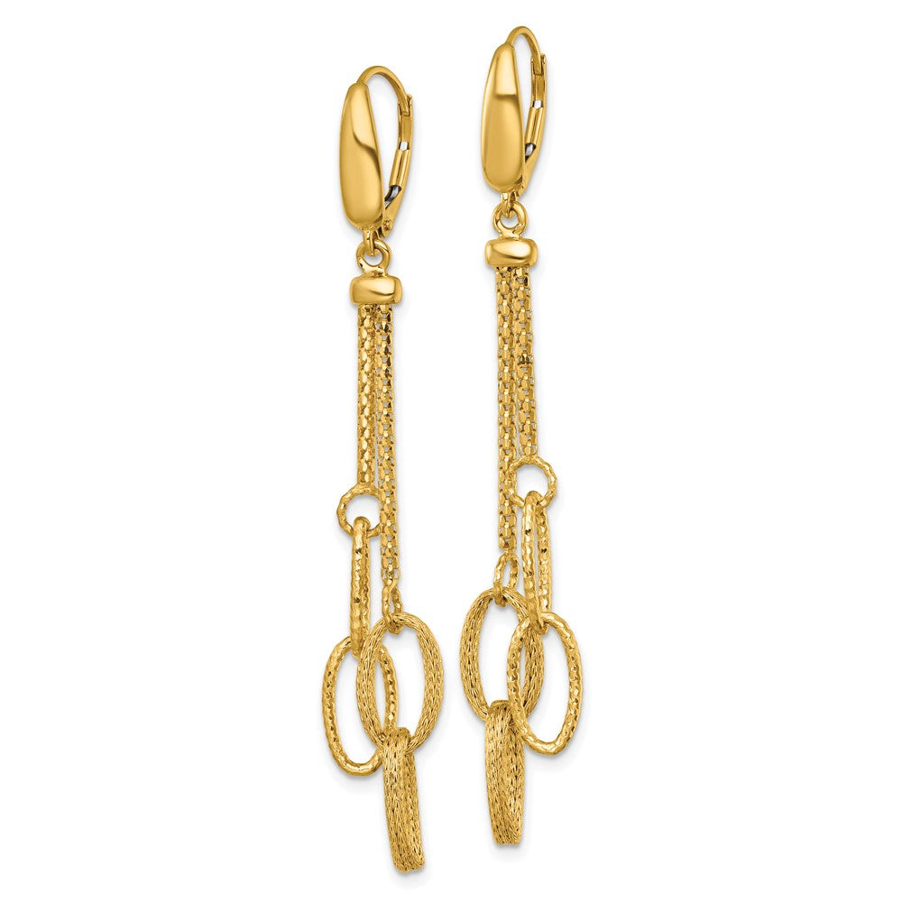 14K Yellow Gold Polished and Textured Woven Chain and Oval Links Dangle Leverback Earrings