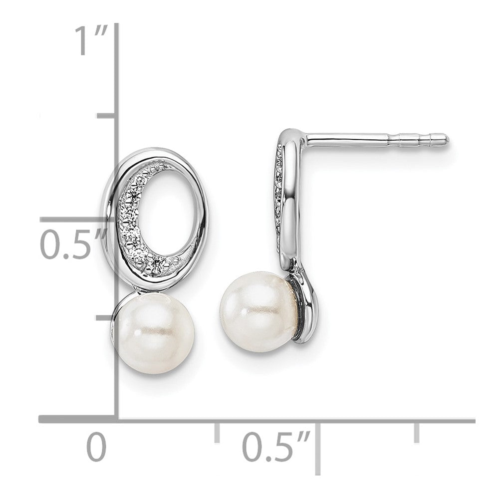 14K White Gold Polished 1/20 carat Diamond and White Freshwater Cultured Pearl Drop Post Earrings
