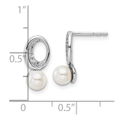 14K White Gold Polished 1/20 carat Diamond and White Freshwater Cultured Pearl Drop Post Earrings