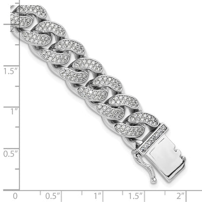 Sterling Silver Rhodium-plated CZ 8in Curb Bracelet