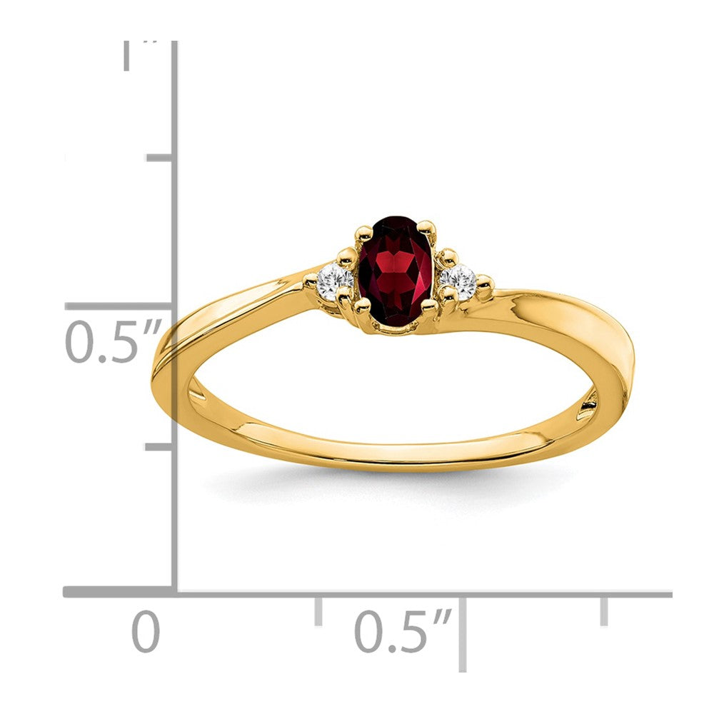 14K Yellow Gold 5x3 Oval January/Garnet and Diamond Ring