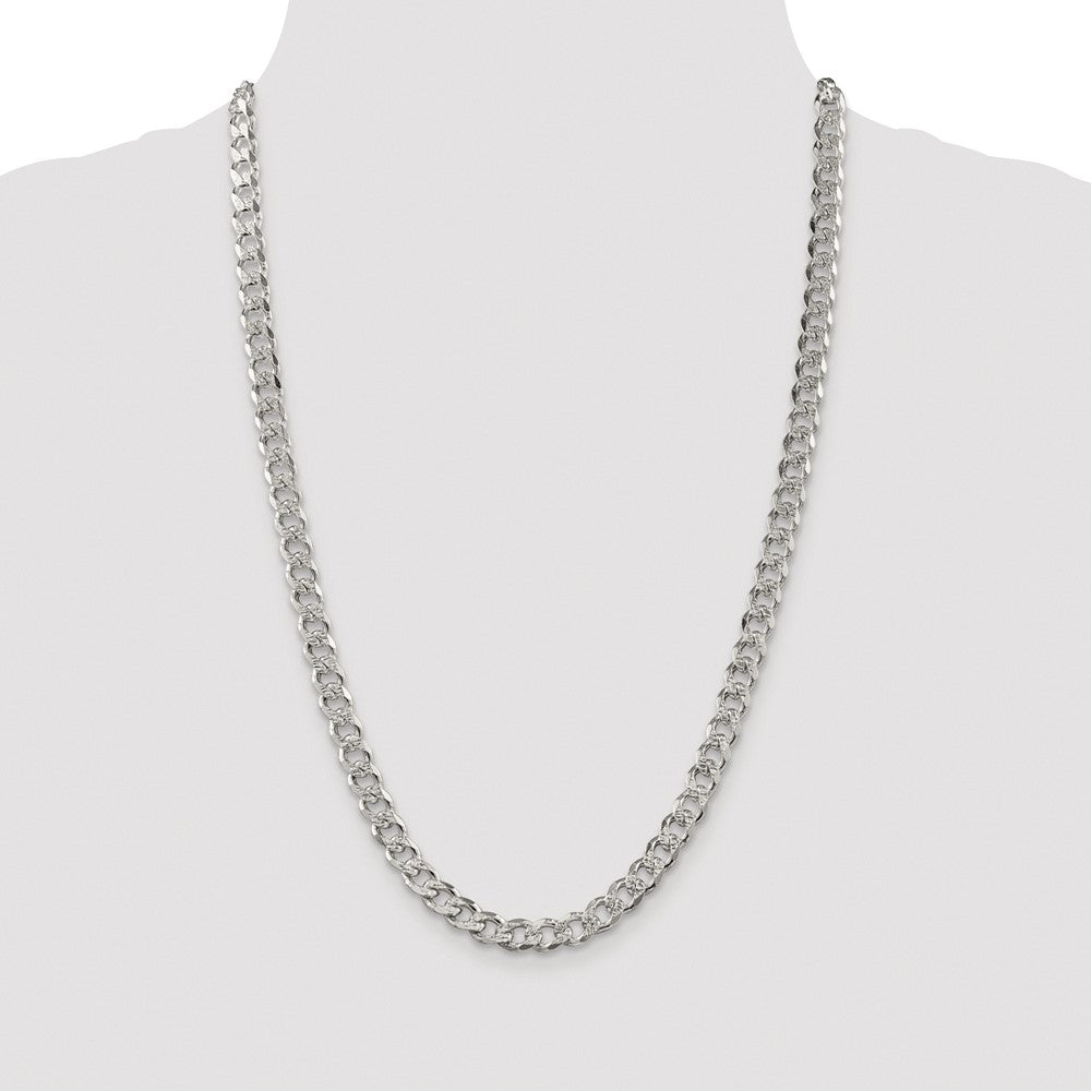 Sterling Silver Rhodium-plated 7.5mm Pav‚ Curb 26 Inch Chain