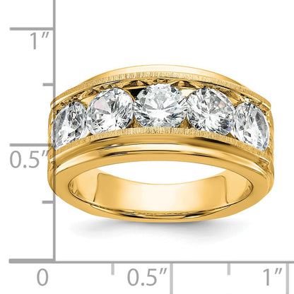 True Origin IBGoodman 14K 3 1/2 carat Lab Grown Diamond VS+ F+ Five Stone Complete Polished Brushed and Grooved Men's Ring