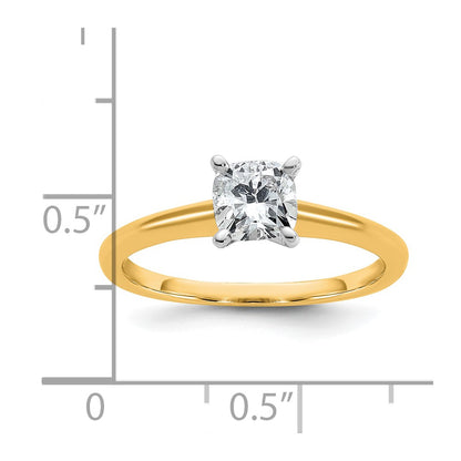 14K Two-Tone Gold Two-tone 3/4 carat Certified Lab Grown Diamond VS+ F+ Cushion Complete Solitaire Engagement Ring