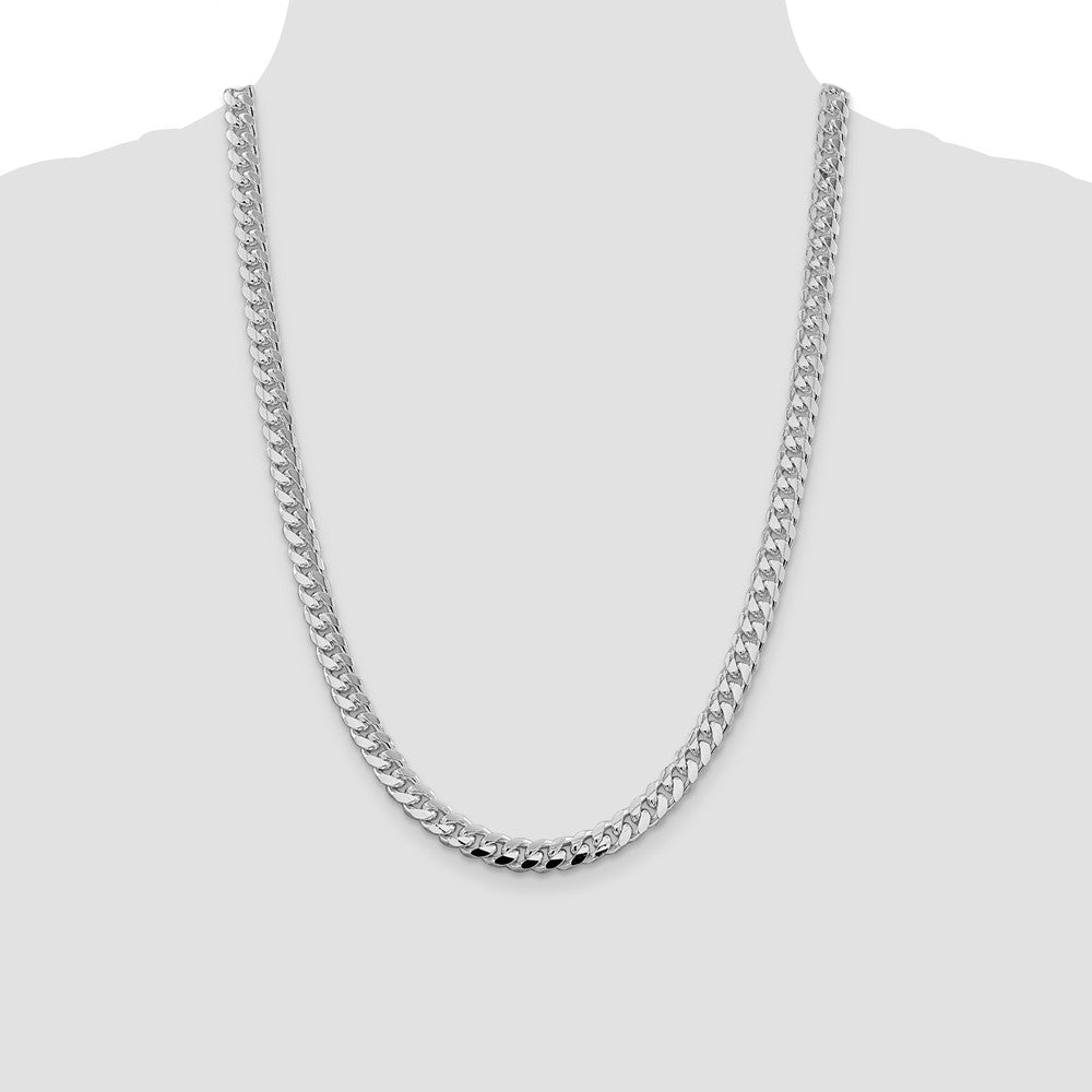 Sterling Silver Rhodium-plated 7.35mm Domed w/ Side D/C Curb 24 Inch Chain