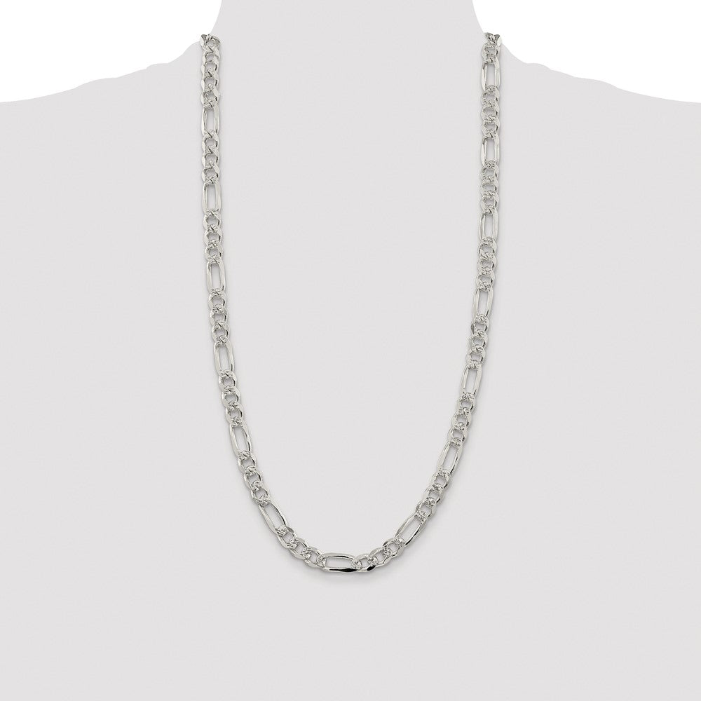 Sterling Silver Rhodium-plated 8mm Pave Flat Figaro 28 Inch Chain