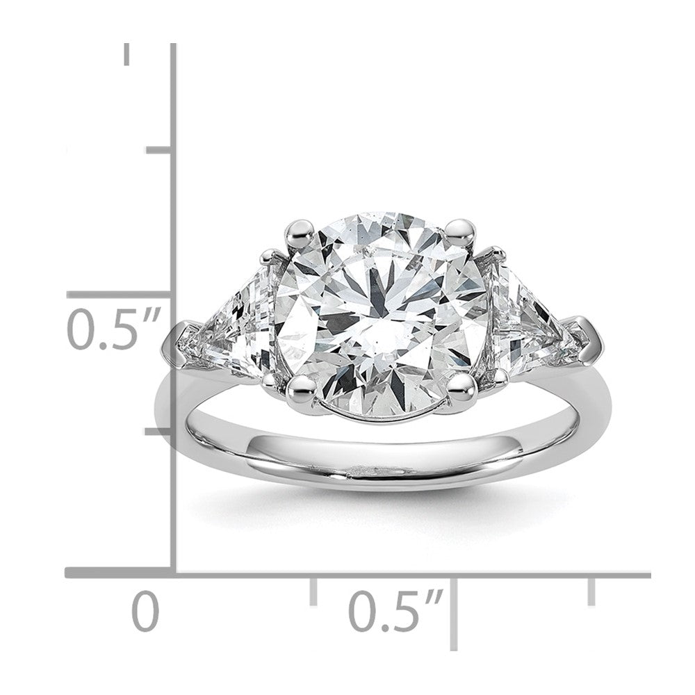 14K White Gold 1 1/8 carat Lab Grown Diamond VS+ F+ Triangle 3 carat Round Semi Mount Three Stone Engagement Ring