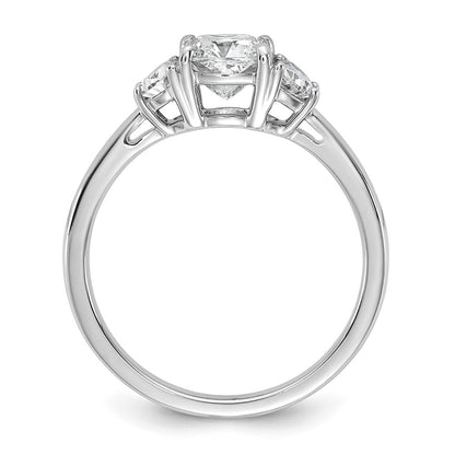 14K White Gold 3/8 carat Lab Grown Diamond VS/SI+ G+ Half Moon and 1 carat Cushion Center Semi Mount Three Stone Engagement Ring