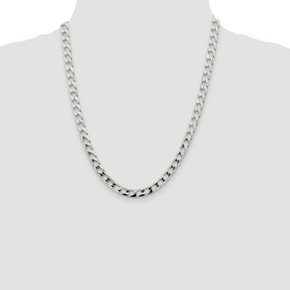 Sterling Silver Rhodium-plated 6.25mm D/C Square Curb 22 Inch Chain