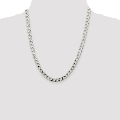 Sterling Silver Rhodium-plated 6.25mm D/C Square Curb 22 Inch Chain