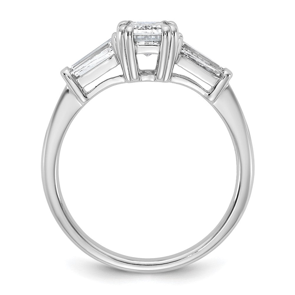 14K White Gold 1 1/2 carat Lab Grown Diamond VS+ F+ Complete Emerald and Tapered Baguette Engagement Ring