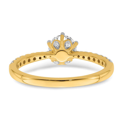 14K Yellow Gold Gold Leaf Design (Holds 3/4 carat (5.8mm) Round Center) 1/4 carat Diamond Semi-Mount Engagement Ring