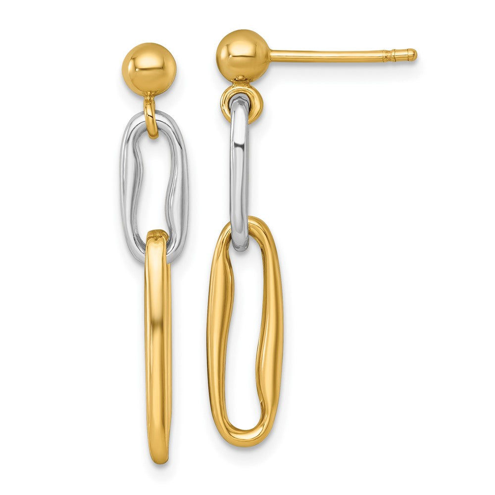 14K Two-Tone Gold Two-tone Polished Fancy Long Link Dangle Post Earrings