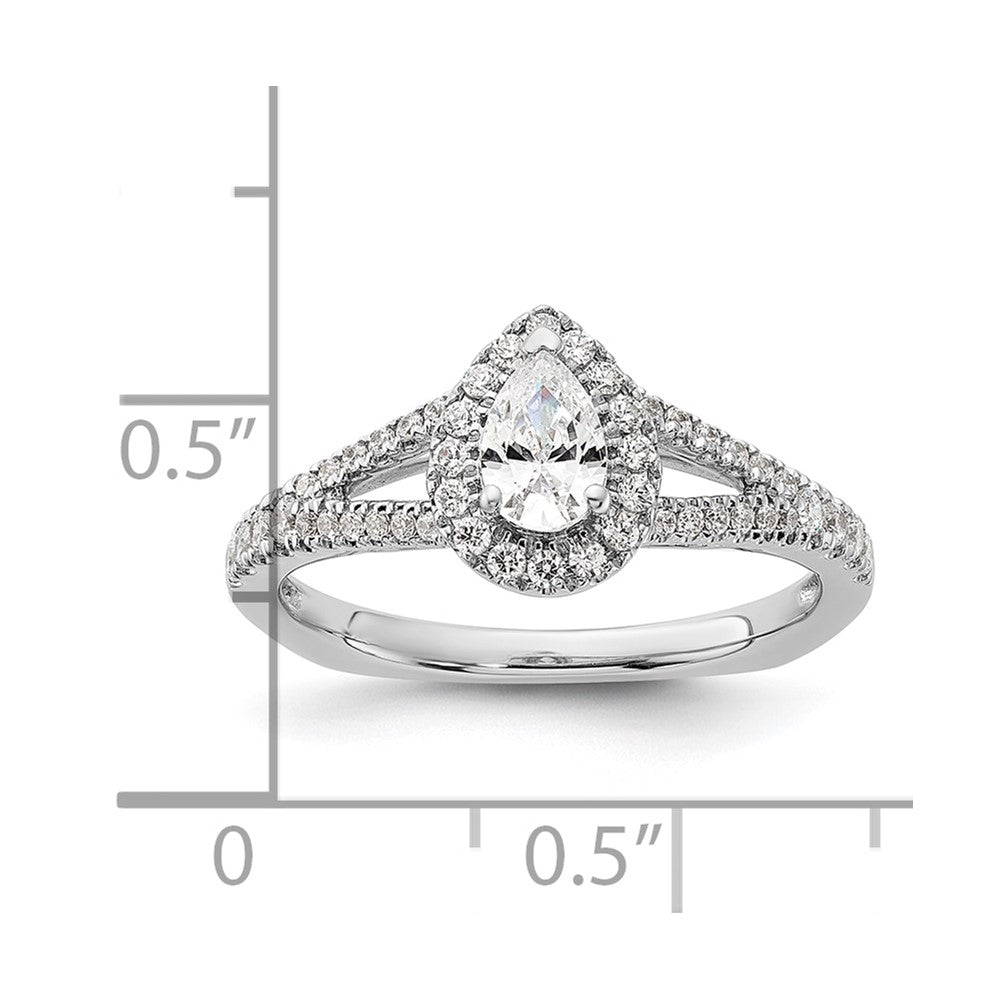 14K White Gold Halo Plus (Holds 1/2 carat (6x4mm) Pear Center) 3/8 carat Diamond Semi-mount Engagement Ring