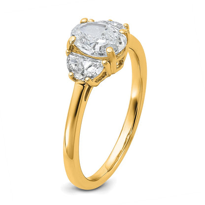 14K Yellow Gold 1 3/8 carat Certified Lab Grown Diamond VS/SI+ G+ Complete Oval and Half Moon Three Stone Engagement Ring
