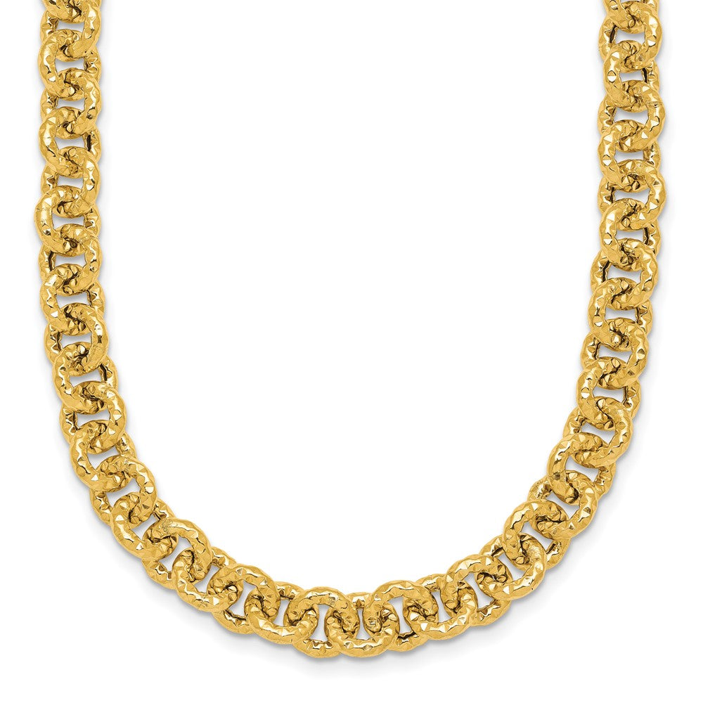 14K Yellow Gold Polished and Textured 7.3mm Cable Chain 18 Inch Necklace