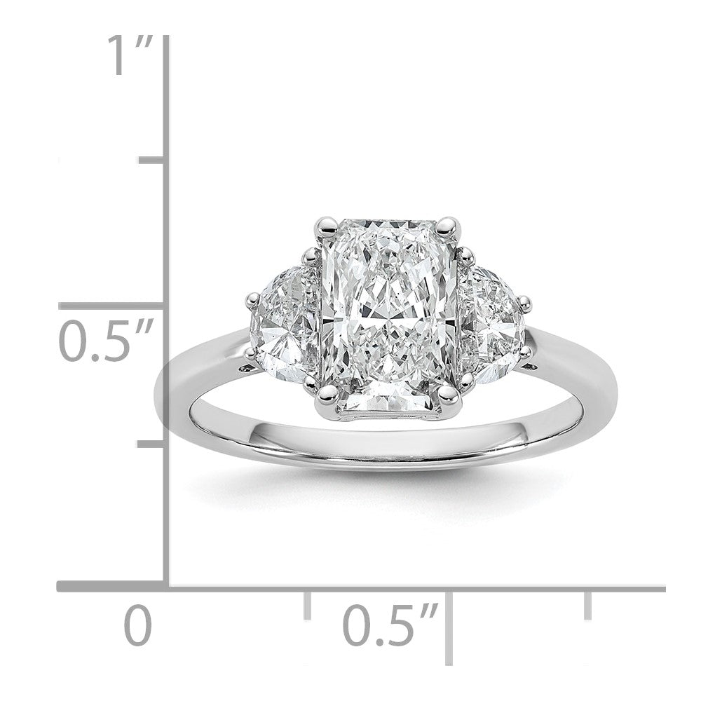 14K White Gold 1/2 carat Lab Grown Diamond VS/SI+ G+ Half Moon 1 1/2 carat Radiant Center Semi Mount Engagement Ring