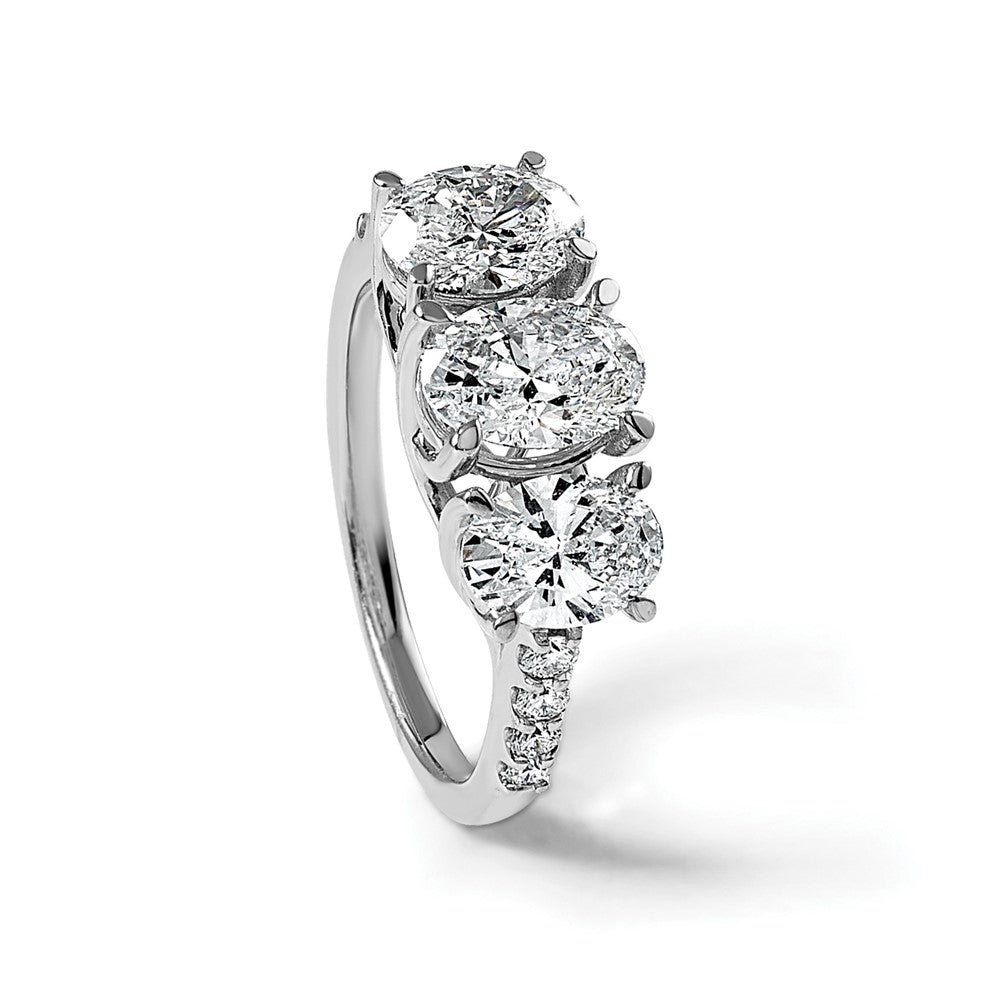 14K White Gold 2 3/4 carat Lab Grown Diamond VS+ F+ Oval Complete Three Stone Engagement Ring
