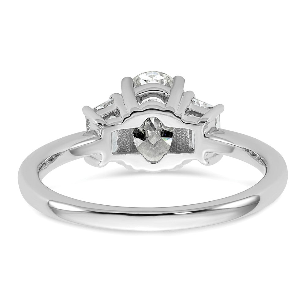 14K White Gold 3/8 carat Lab Grown Diamond VS+ F+ Trapezoid 1 carat Oval Semi Mount Three Stone Engagement Ring