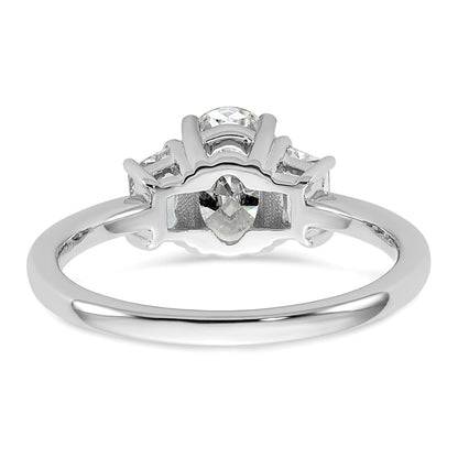 14K White Gold 3/8 carat Lab Grown Diamond VS+ F+ Trapezoid 1 carat Oval Semi Mount Three Stone Engagement Ring