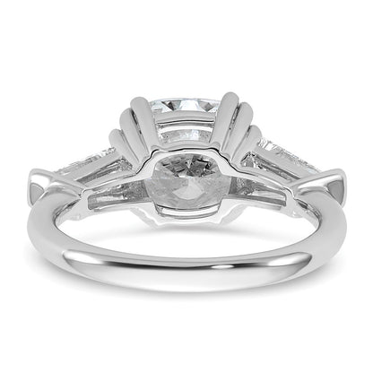 14K White Gold 3/4 carat Lab Grown Diamond VS+ F+ Tapered Baguette 3 carat Cushion Center Semi Mount Three Stone Engagement Ring