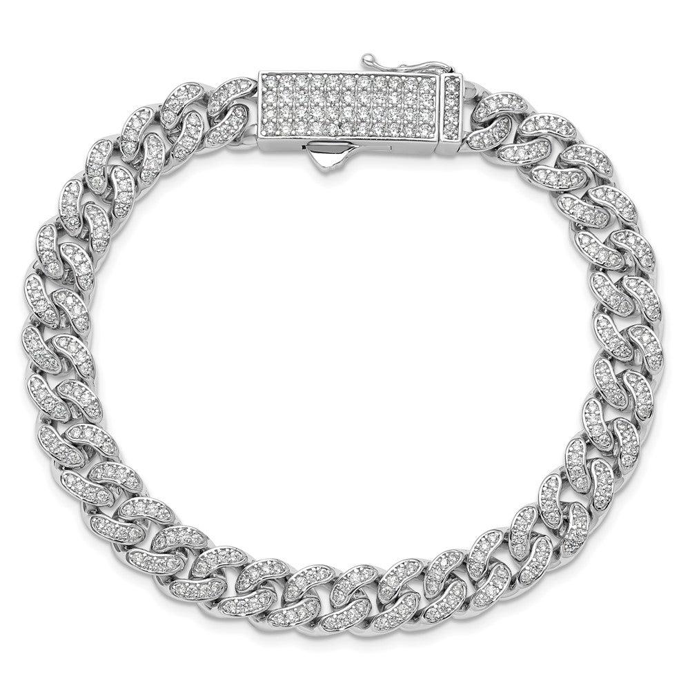 Sterling Shimmer Sterling Silver Rhodium-plated CZ 597 Stone Curb Link 8.25 Inch Bracelet