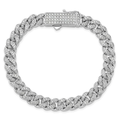 Sterling Shimmer Sterling Silver Rhodium-plated CZ 597 Stone Curb Link 8.25 Inch Bracelet