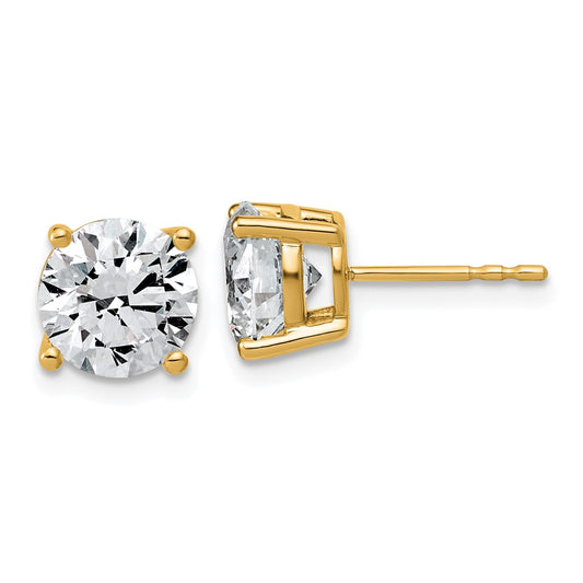 14K Yellow Gold 4 carat Lab Grown Diamond VS/SI+ G+ Round Complete Four Prong Lightweight Stud Earrings