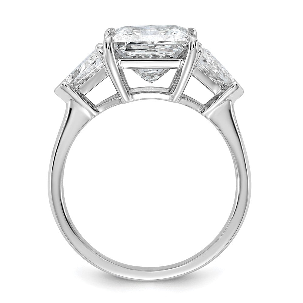 14K White Gold 1 1/8 carat Lab Grown Diamond VS+ F+ Trillion and 3 carat Princess Center Semi Mount Three Stone Engagement Ring