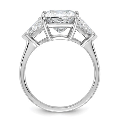 14K White Gold 1 1/8 carat Lab Grown Diamond VS+ F+ Trillion and 3 carat Princess Center Semi Mount Three Stone Engagement Ring