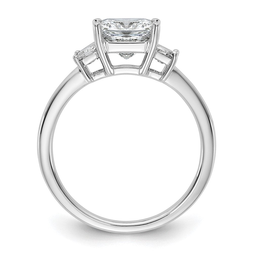 14K White Gold 1/2 carat Lab Grown Diamond VS+ F+ Trapezoid 1 1/2 carat Princess Center Semi Mount Three Stone Engagement Ring