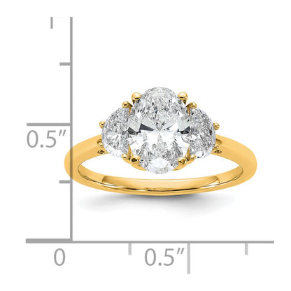 14K Yellow Gold 2 carat Certified Lab Grown Diamond VS/SI+ G+ Complete Oval and Half Moon Three Stone Engagement Ring