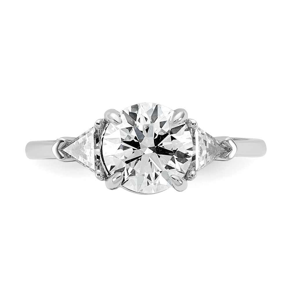 14K White Gold 2 carat Certified Lab Grown Diamond VS/SI+ G+ Round and Triangle Complete Three Stone Engagement Ring