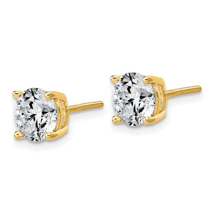 14K Yellow Gold 4 carat Lab Grown Diamond VS+ F+ Round Complete Four Prong Lightweight Screwback Stud Earrings