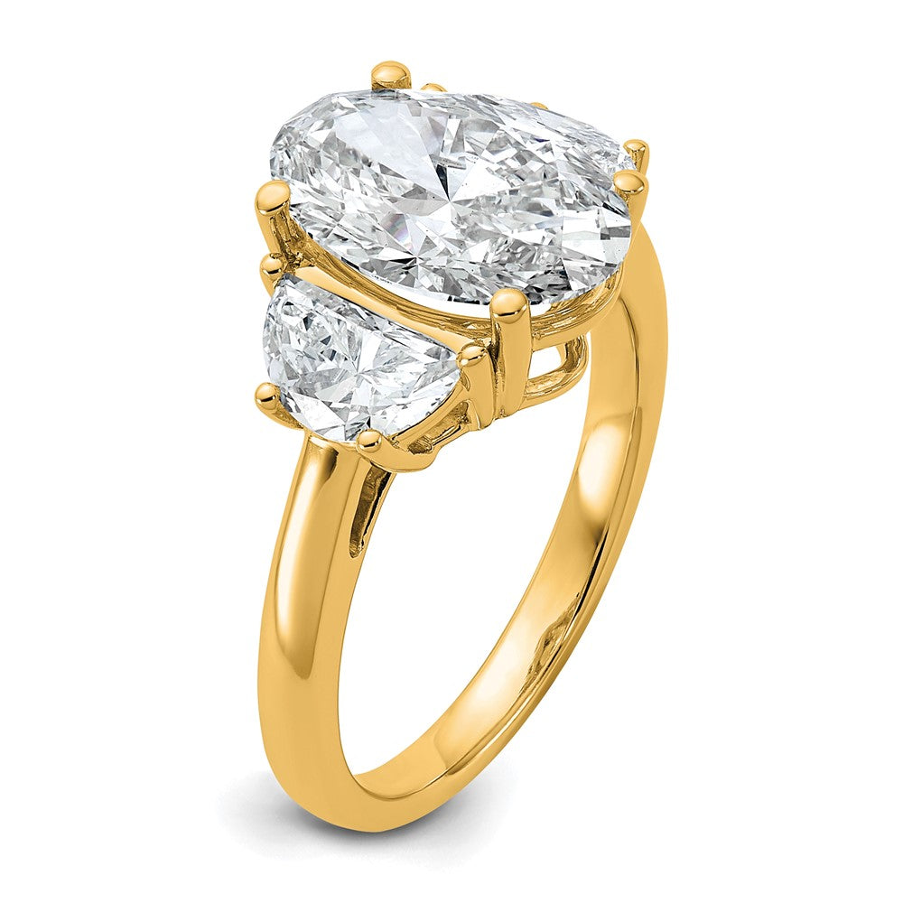14K Yellow Gold 4 carat Certified Lab Grown Diamond VS/SI+ G+ Complete Oval and Half Moon Three Stone Engagement Ring