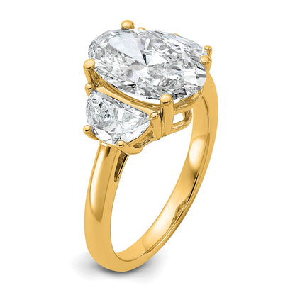 14K Yellow Gold 4 carat Certified Lab Grown Diamond VS/SI+ G+ Complete Oval and Half Moon Three Stone Engagement Ring