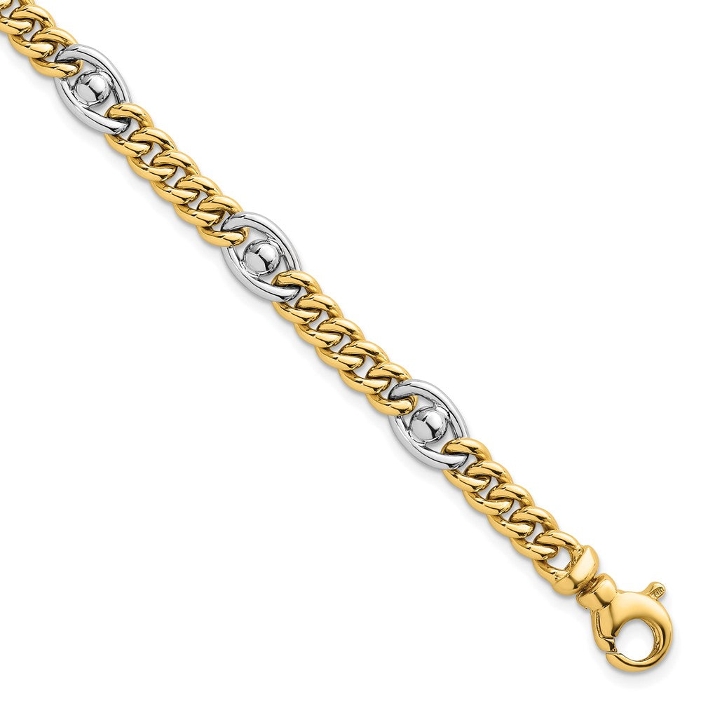 14K Two-Tone Gold Two-tone Polished 7.1mm Fancy Curb/Anchor Chain 7.5 Inch Bracelet