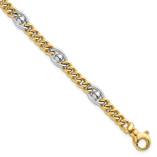 14K Two-Tone Gold Two-tone Polished 7.1mm Fancy Curb/Anchor Chain 7.5 Inch Bracelet